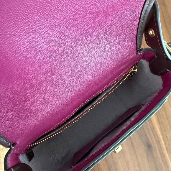 Coach Two-Tone Magenta and Brown Leather Crossbody - Picture 7 of 8